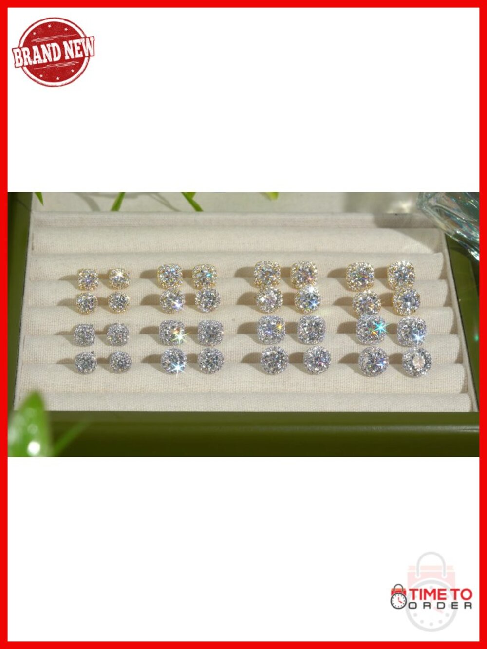 Moissanite Halo Stud Earrings 18K Gold Plated 925 Sterling Silver Hypoallergenic - Picture 6 of 6